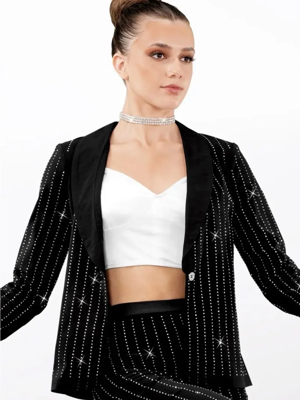 Weissman Black Crystal-Striped Dance Blazer